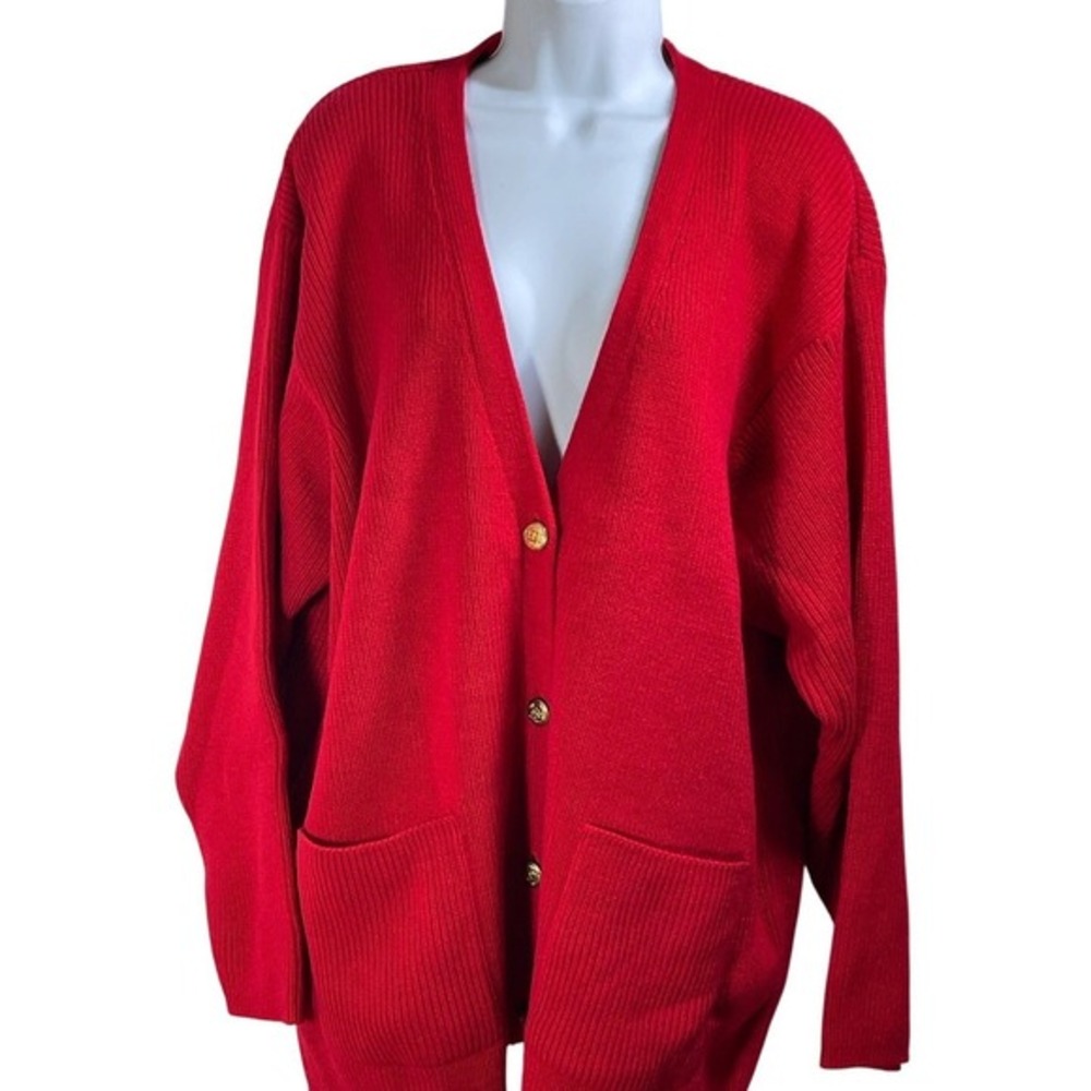 Chandler Hill Red Knit Button Cardigan Gold Button Pockets 1X Valentine layering